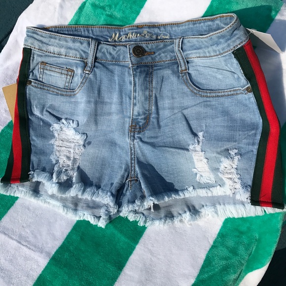Destroyed Side Stripe Jean Shorts NEW - Picture 8 of 8